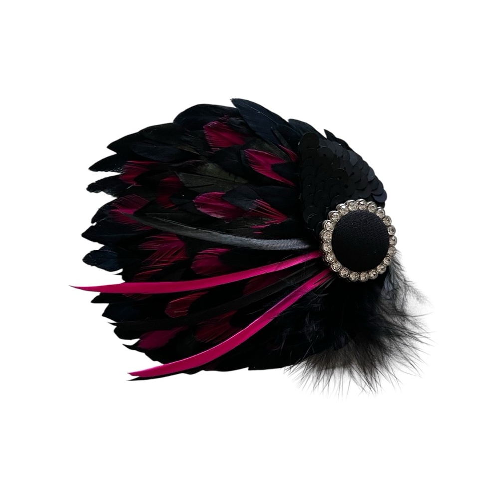 FEATHER FASCINATOR TEA PARTY PINK AND BLACK HAIR ACCESSORY
